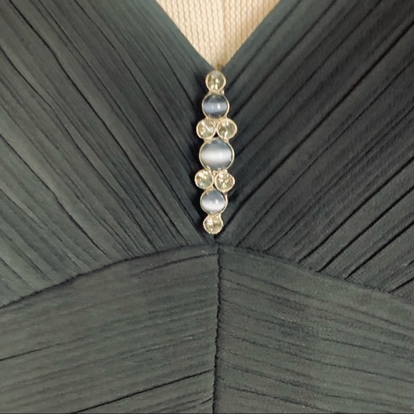 Evan Piccone Black Dress w Gathered V-Neck in Front and Back & Jeweled P… - Picture 7 of 14
